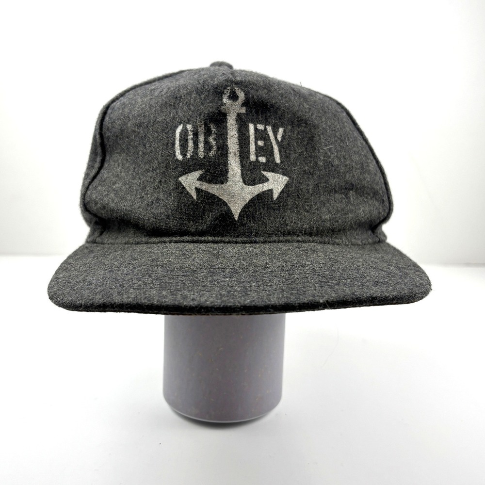 OBEY Anchor Graphic‎ Wool Blend Snapback Hat Charcoal Gray Flat Brim